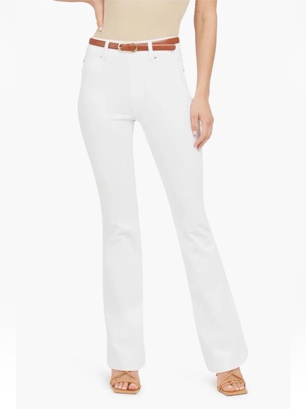 SPANX Flare Leg Jean White XS Pull On High Rise Tummy Control Denim Pant Stretch